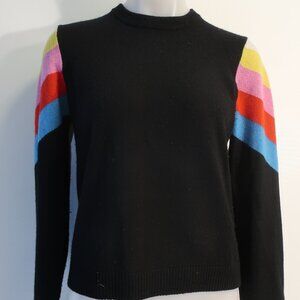 Womens PRVLG Black Multicolor Stripe Sleeve 100% Cashmere Crew Neck Sweater M